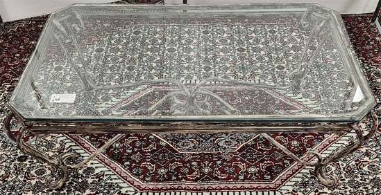 Wrought Base Glass Top Coffee Table 16 1/2" H X 44" W X 26" D