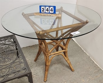 Bamboo Base Glass Top Patio Table 30" H X 42" Diam.