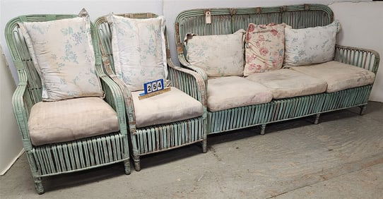 Vintage Reed Patio Sofa 37" H X 5'10" W X 21" D w/Pr. Arm Chairs 37 1/2" H X 23 1/2" W X 18" D