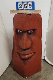 Wooden Face Sculpture By Hy Varon 25" H X 9" Sq.