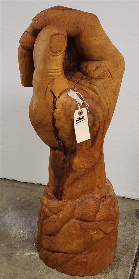 Wooden Hand Sculpture Sgnd Varon '99 34": Wooden Hand Sculpture Sgnd Varon '99 34"