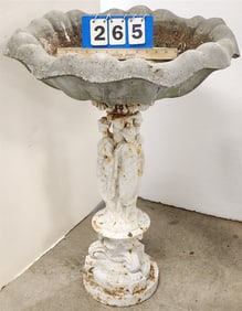 Bird Bath - Cast Iron 3 Maidens Base 25" w/Cast Cement Bowl 6" H X 22" Diam.