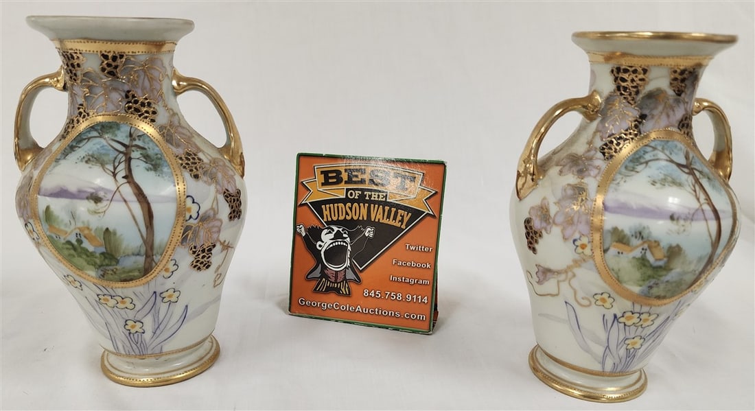 Pr. Hand Ptd. Nippon Vases 7" (1 of 7)