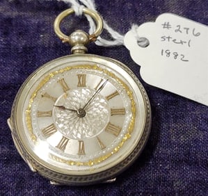 English Sterling  Open Face Pocket Watch 1882 - Not Working