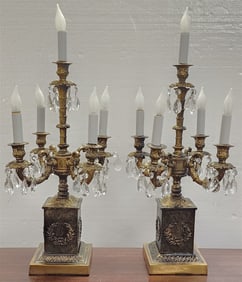 Pr. Brass 5 Light Table Lamps w/Prisms