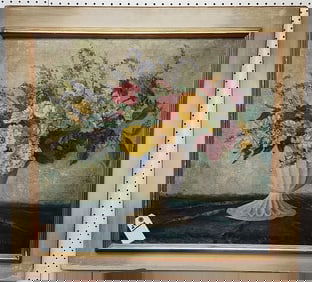 Framed Floral Still Life Sgnd L.W. Bennett 26 1/2" X 28 1/2" w/Frame 32 1/2" X 34 1/2"