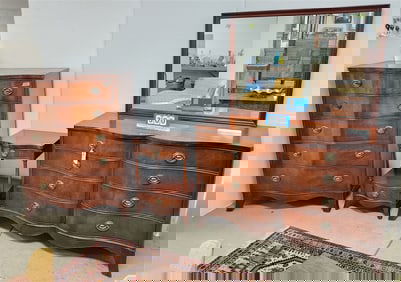 Drexel Mahog 4 Pc. Bed Set - 8 Drawer Dresser 68" H X 54" W X 22" D, Tall Chest 5 Drawer 50