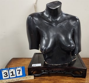 Plaster Torso Sculpture 20" H X 16" W X 12" D On Wooden Stand 3 1/4" H X 18" W X 12" D