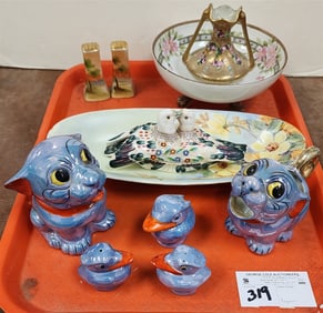 Tray Japan Luster Dog Creamer + Sugar, Bird Salt/Pep + Honey, Occupied Japan Bird Covered Box
