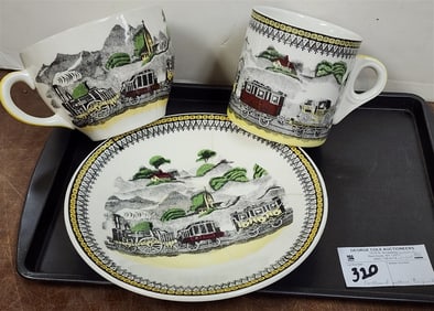 Tray English Portland Pottery Transferware "Railway" Lg. Cup + Saucer, Mug