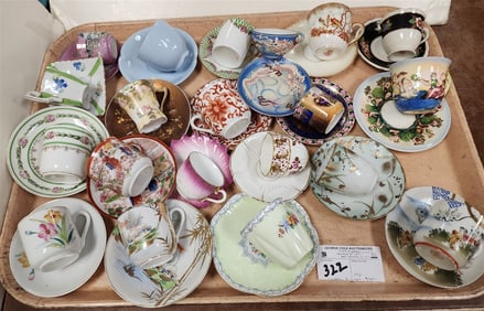 Tray 20 Demitasse Cups/Saucers Incl. Shelley Limoges, Czech, Occupied Japan Etc.
