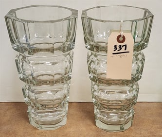 Pr. Crystal Vases 10" H X 5 1/2" Diam.