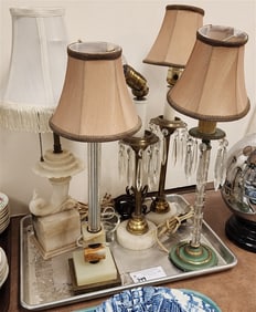 Tray 5 Dresser Lamps - Marble Cornucopia 20 1/2", Cassidy Co. NY Brass + Crystal Etc.