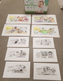 Bx Orig Sports Cartoon Art 4- 11" X 20" + 6- 8" X 14"