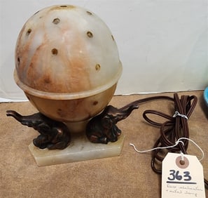 Deco Alabaster + Metal Elephant Lamp 7 1/2" H X 6" Diam.