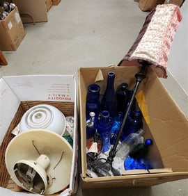 Bx Deco Ceiling Fixture 9" H X 10 1/2" Diam., Deco Glass Shade 7" H X 8 1/2" Diam., Perfume Bottles,