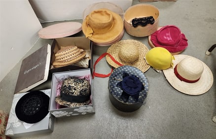 Lot 9 Vintage Women's Hats + Hat Bx's