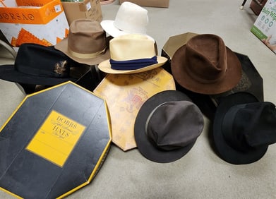 Lot 7 Vintage Men;s Hats in 3 Hat Bx's - Stetson, Barbisio, Huckel, Aetna