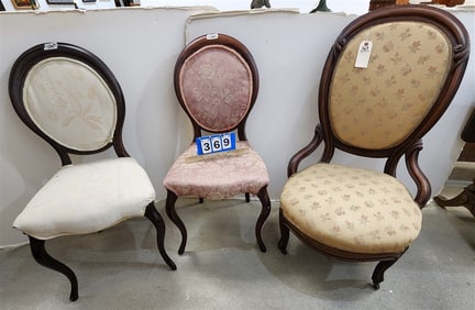 Lot 3 Victorian Walnut Chairs - Ladies Chair 39" H X 23" W X 21" D , Pr. Side Chairs 31 1/2" H X 18