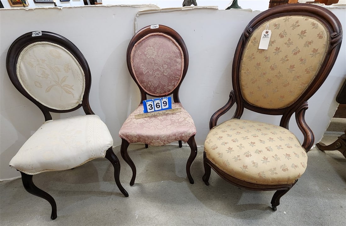 Lot 3 Victorian Walnut Chairs - Ladies Chair 39" H X 23" W X 21" D , Pr. Side Chairs 31 1/2" H X 18 (1 of 4)