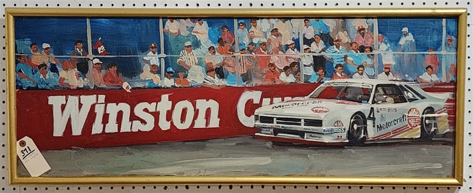 O/C Race Track Sgnd Skip Leptky 15" X 40" w/Frame 16" X 41"