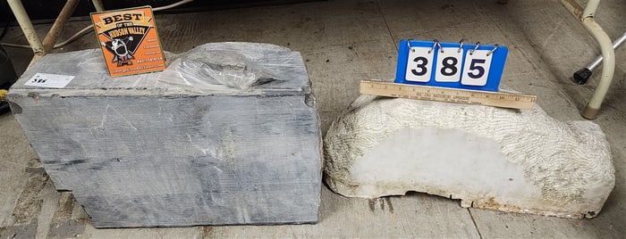 Chunk Of Marble 9" H X 21" L X 7" D + Chunk Of Bluestone 13" H X 20 1/2" W X 10" D