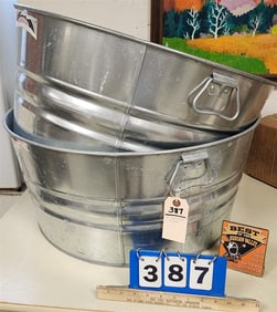 2 Galvanized Steel Buckets 11 1/2" H X 24" Diam.