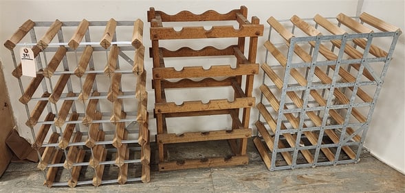 3 Wooden Wine Racks, 2- 24" X 17" X 9 1/2" D, 1- 25 1/2" H X 15 1/2" W X 15 1/2" D