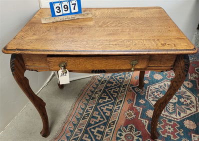 Vintage Oak 1 Drawer Desk 29" H X 34" W X 24" D