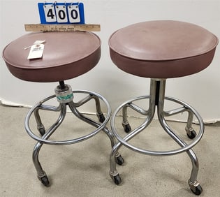 Pr. Steel Craft Chrome Base Swivel Stools 25" H X 15" Diam.