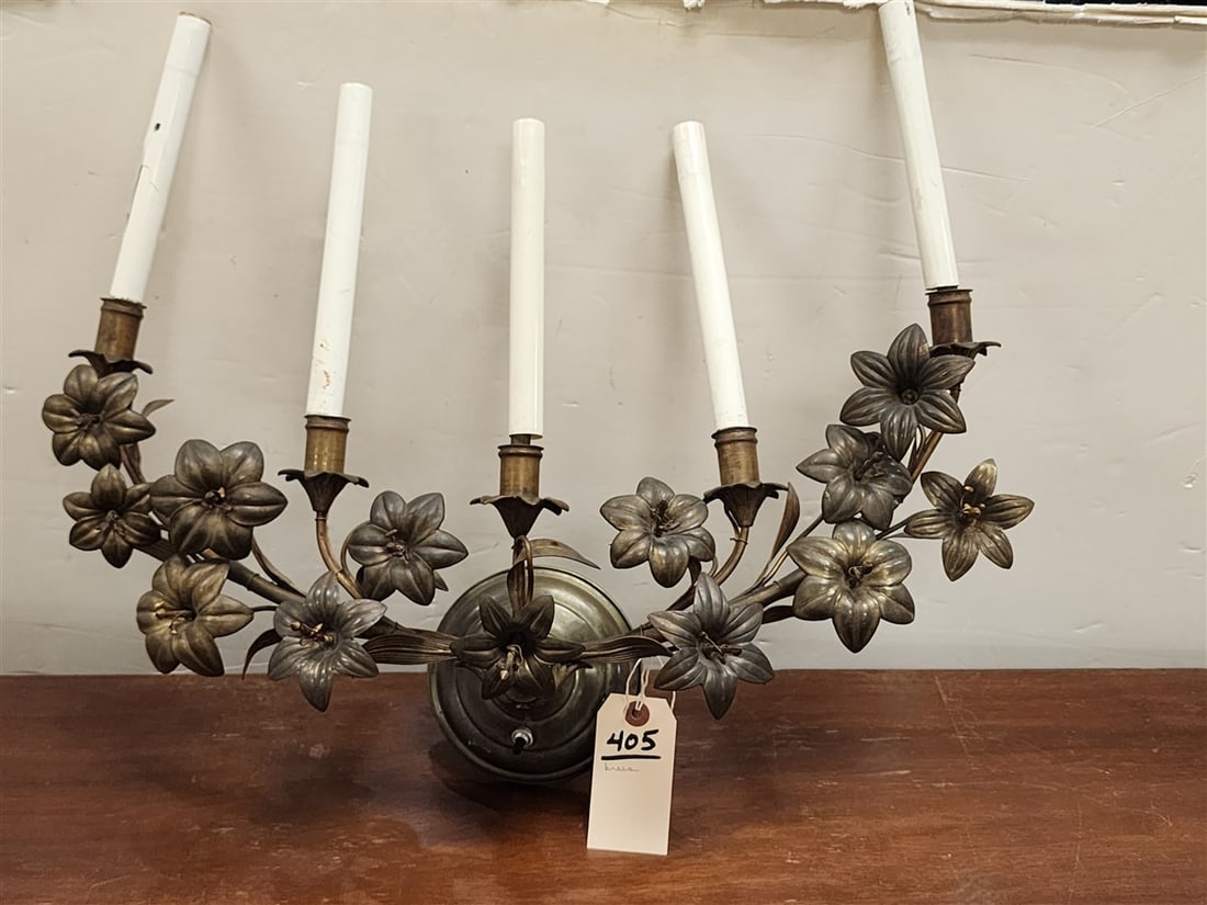 Brass Floral 5 Arm Sconce 19" H X 23" W X 6" D: Brass Floral 5 Arm Sconce 19" H X 23" W X 6" D