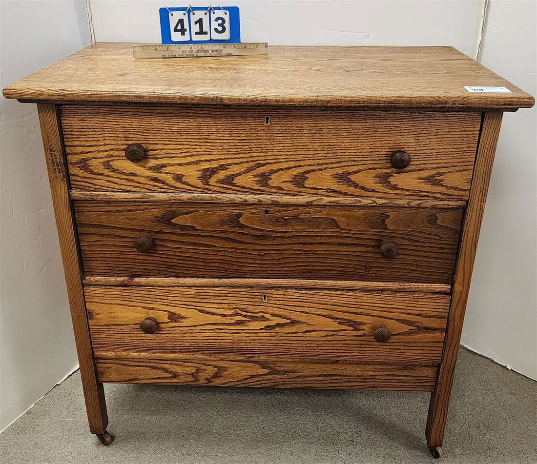 Oak 3 Drawer Chest 36" H X 36" W X 19" D: Oak 3 Drawer Chest 36" H X 36" W X 19" D