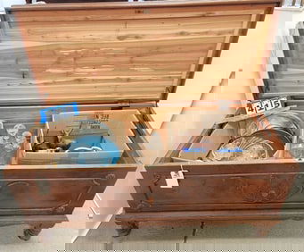 Walnut Cedar Chest 22" H X 4' W X 20" D w/Contents