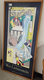 1984 Roy Lichtenstein Mural w/Blue Brushstoke Poster 58" X 28" w/Frame 60 1/2" X 30"