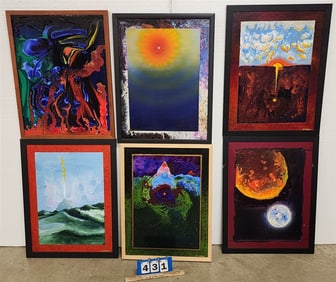 6 Framed Acrylic On Masonite Abstracts By Hy Varon 24" X 18" w/Frame 26" X 20"