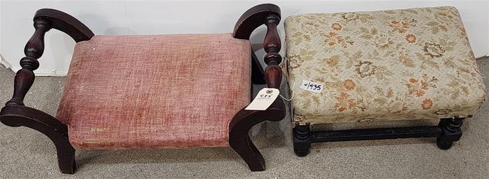 2 Uphols. Foot Stools 12 1/2" H X 25" X 12" + 11" H X 17" W X 11" D