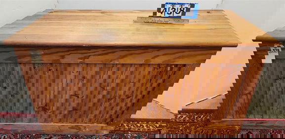 Pine Wainscot Blanket Box 24" H X 48" W X 23 1/2" D w/Contents- Glassware, Etc.
