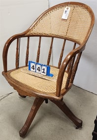 Vintage Oak Desk Chair w/Cane Back + Seat 32" H X 20" W X 17 1/2" D