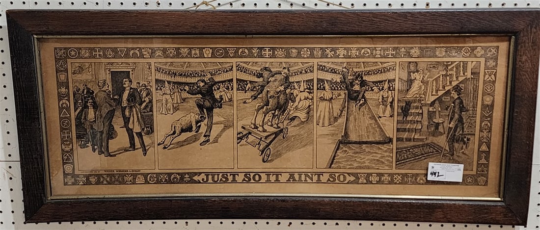 1905 Masonic Print "Just So It Aint So" 13 1/2" X 38" w/Frame 18" X 42": 1905 Masonic Print "Just So It Aint So" 13 1/2" X 38" w/Frame 18" X 42"
