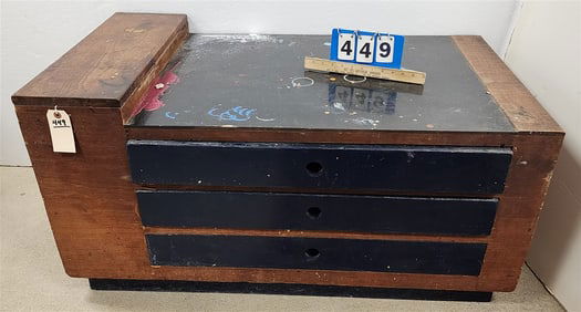 3 Drawer Walnut Artist Flat File Cabinet w/Side Lift Top Storage Unit 22 1/2" H X 44" W X 25 1/2" D