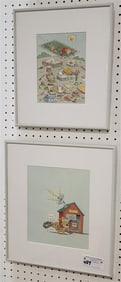 2 Framed Watercolor By Ellwood Smith - Creating Keepsakes 8 1/2" X 6 1/2" w/Frame 14 3/4" X 12 3/4"
