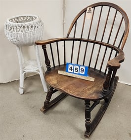 Rocker 33" H X 26" W x 17" D + Wicker Planter 28" H X 13" Diam.
