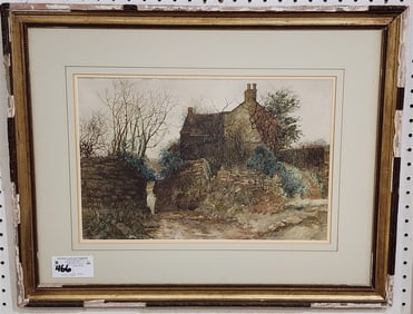 Watercolor Landscape Monogramed JM 11" X 17" w/Frame 20 1/2" X 26"