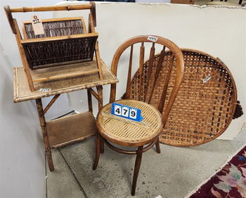 Bamboo & Rattan 2 Tier Stand 26" H X 22 1/2" W X 16" D + Folding Magazine Rack 15 1/2" H X 17" W x
