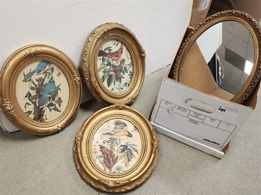 Bx Victorian Gilt Framed Prints - 3 Ovals 2- 14" X 12 1/2" 1- 13" X 11 1/2" + Oval Gilt Framed