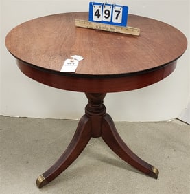 Mahog Pedestal Base Drum Table 28 1/2" H X 30" Diam. + 6' Mahog Hall Tree