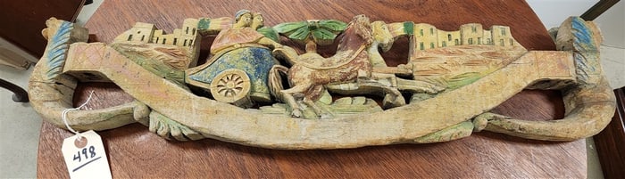 Wooden Carved & Polychromed Panel 8" H X 31 1/2" W