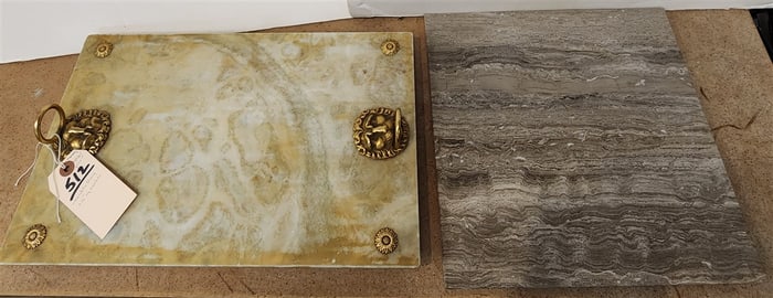 Marble Tray w/Bronze Handles 3 1/2" H X 16" W X 10" D + 12" Square Marble Pc.