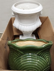 Ceramic Jardenier 9" H X 12" Diam. + Ceramic Urn 16" H X 10" Diam.