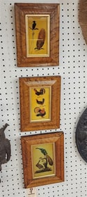Set 3 Framed Reverse Paintings On Glass 6 3/4" X 4" w/Frame 11" X 8"